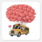 Happy Valentine's Day Bus with Owl Vierkante Sticker (Voorkant)