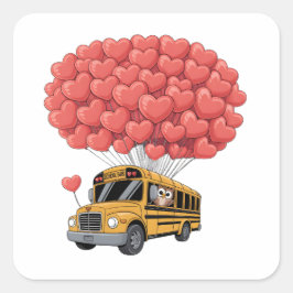 Happy Valentine's Day Bus with Owl Vierkante Sticker
