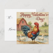Happy Valentine's Day card Rooster Chicken  Notitiekaartje (Voorkant / Achterkant)