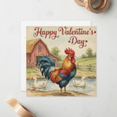 Happy Valentine's Day card Rooster Chicken  Notitiekaartje (Voorkant / Achterkant in situ)