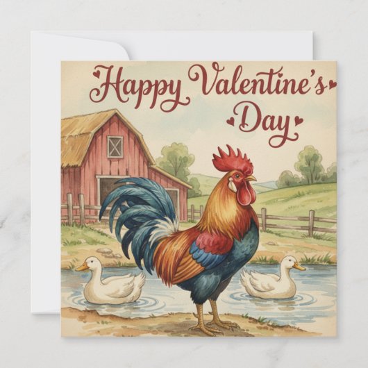 Happy Valentine's Day card Rooster Chicken  Notitiekaartje (Voorkant)
