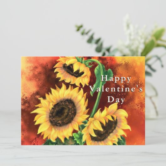 Happy Valentine's Day Card - Three Sunflowers (Staand voorkant)