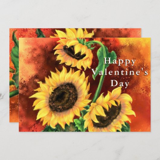 Happy Valentine's Day Card - Three Sunflowers (Voorkant / Achterkant)
