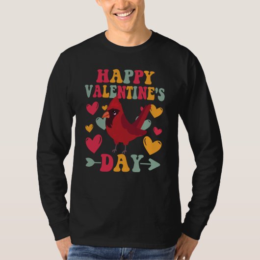 Happy Valentines Day Cardinal Heart Love Groovy T-shirt (Voorkant)