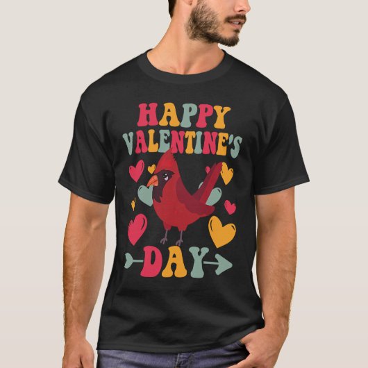 Happy Valentines Day Cardinal Heart Love Groovy T-shirt (Voorkant)