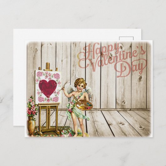 Happy Valentines Day  Cherub Feestdagenkaart (Voorkant / Achterkant)