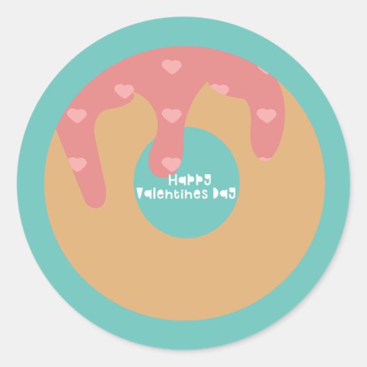 Happy Valentines Day Confetti Heart Frosted Donut Ronde Sticker (Voorkant)