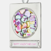 Happy Valentines Day Conversation Hearts Fotokunst Verzilverd Banner Ornament (Links)