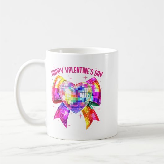 Happy Valentine's Day Coquette Disco Ball Heart Gi Koffiemok (Links)
