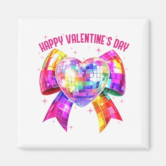 Happy Valentine's Day Coquette Disco Ball Heart Gi Magneet (Voorkant)