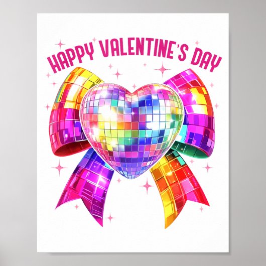 Happy Valentine's Day Coquette Disco Ball Heart Gi Poster (Voorkant)