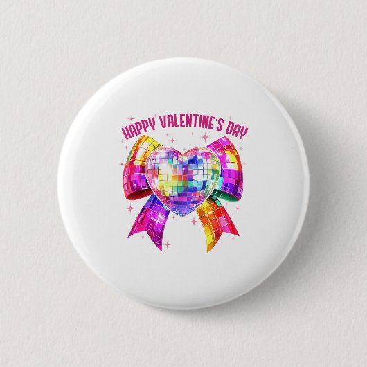 Happy Valentine's Day Coquette Disco Ball Heart Gi Ronde Button 5,7 Cm (Voorkant)