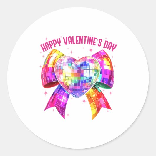Happy Valentine's Day Coquette Disco Ball Heart Gi Ronde Sticker (Voorkant)