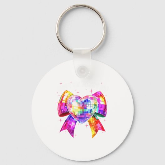 Happy Valentine's Day Coquette Disco Ball Heart Gi Sleutelhanger (Voorkant)