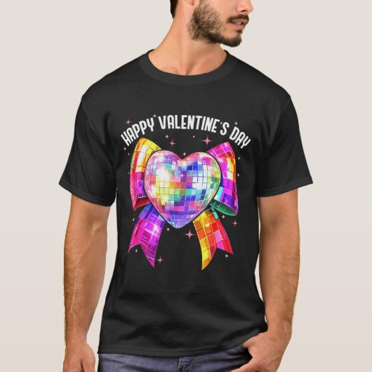 Happy Valentine's Day Coquette Disco Ball Heart Gi T-shirt (Voorkant)
