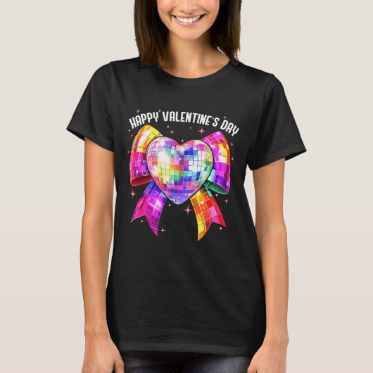 Happy Valentine's Day Coquette Disco Ball Heart Gi T-shirt (Voorkant)