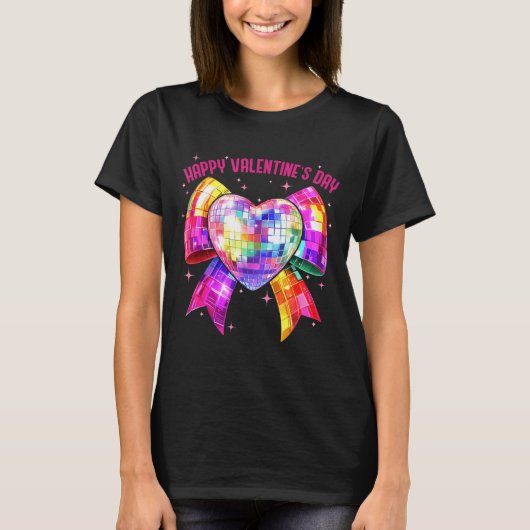 Happy Valentine's Day Coquette Disco Ball Heart Gi T-shirt (Voorkant)