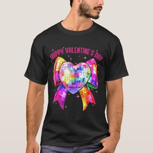 Happy Valentine's Day Coquette Disco Ball Heart Gi T-shirt (Voorkant)