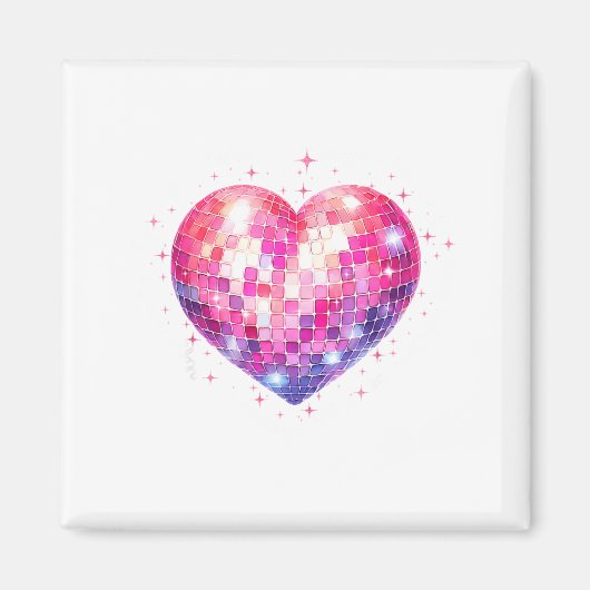 Happy Valentine's Day Coquette Nk Disco Ball Heart Magneet (Voorkant)