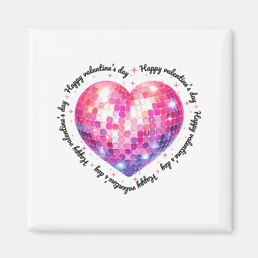 Happy Valentine's Day Coquette Nk Disco Ball Heart Magneet (Voorkant)