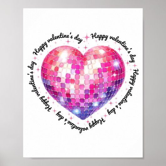 Happy Valentine's Day Coquette Nk Disco Ball Heart Poster (Voorkant)
