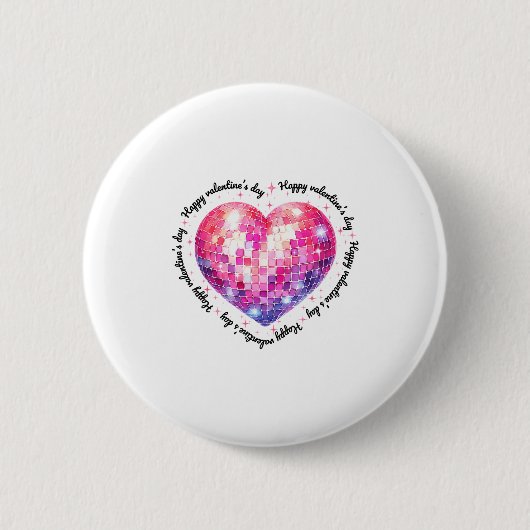 Happy Valentine's Day Coquette Nk Disco Ball Heart Ronde Button 5,7 Cm (Voorkant)