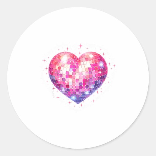 Happy Valentine's Day Coquette Nk Disco Ball Heart Ronde Sticker (Voorkant)