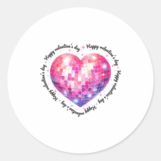 Happy Valentine's Day Coquette Nk Disco Ball Heart Ronde Sticker (Voorkant)