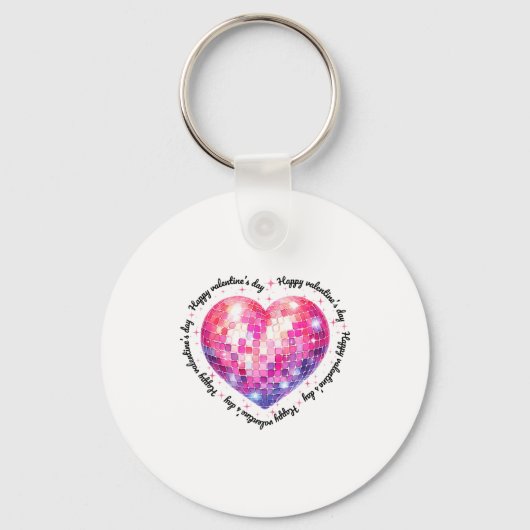 Happy Valentine's Day Coquette Nk Disco Ball Heart Sleutelhanger (Voorkant)