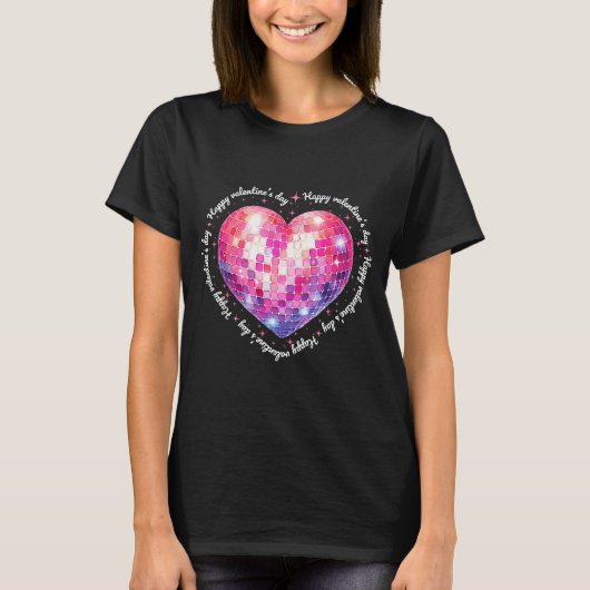 Happy Valentine's Day Coquette Nk Disco Ball Heart T-shirt (Voorkant)