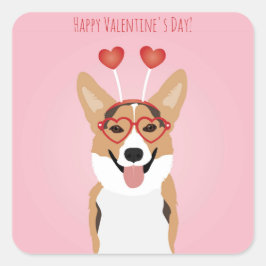 Happy Valentines Day Corgi Dog Vierkante Sticker