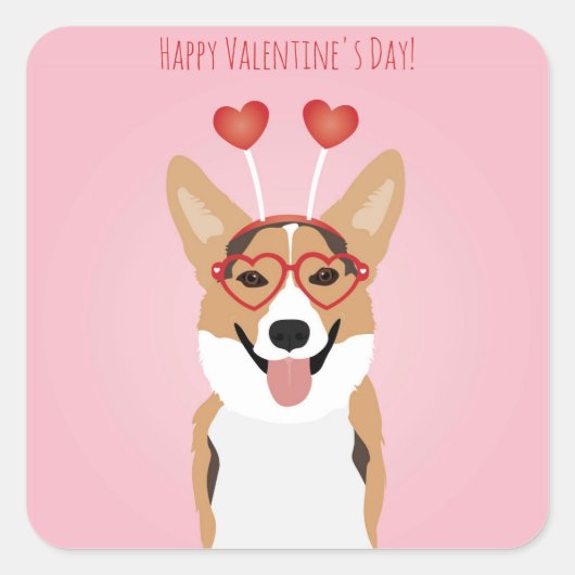 Happy Valentines Day Corgi Dog Vierkante Sticker (Voorkant)