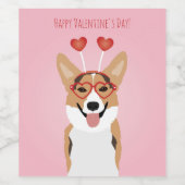 Happy Valentines Day Corgi Dog Wijn Etiket (Enkel label)