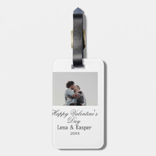 Happy Valentine's day couple photo modern simple t Bagagelabel (Achterkant verticaal)