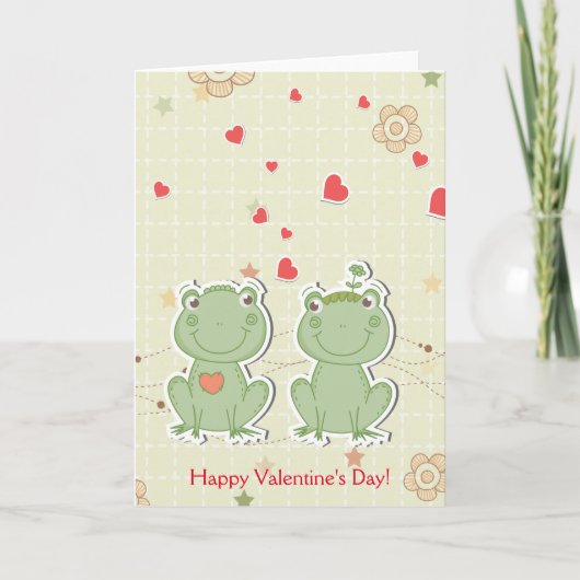 Happy Valentine's Day Courting Frogs Red Hearts Feestdagen Kaart (Voorkant)
