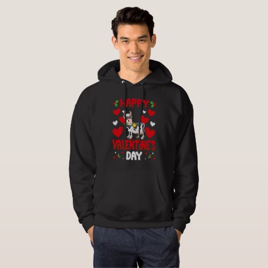 Happy Valentines Day Cow Heart Love Animal Hoodie (Voorkant volledig)