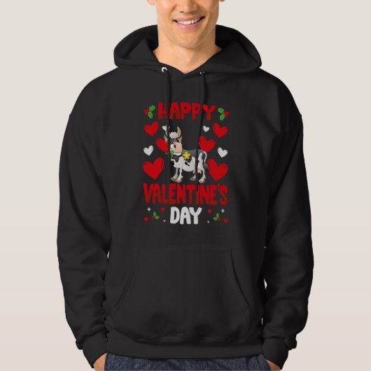 Happy Valentines Day Cow Heart Love Animal Hoodie (Voorkant)