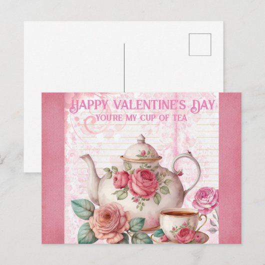 Happy Valentines Day Cup in Tea Briefkaart (Voorkant / Achterkant)