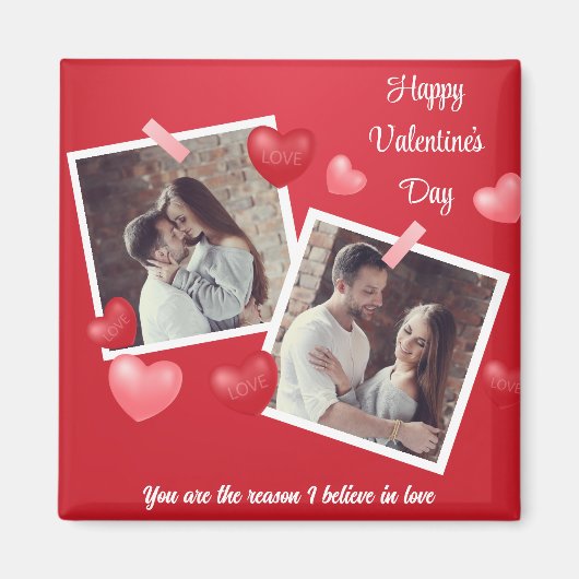 Happy Valentine's Day Custom Foto en Tekst Magneet (Voorkant)