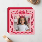 Happy Valentine's Day Custom Photograph Wavy Bow Notitiekaartje (Voorkant / Achterkant in situ)