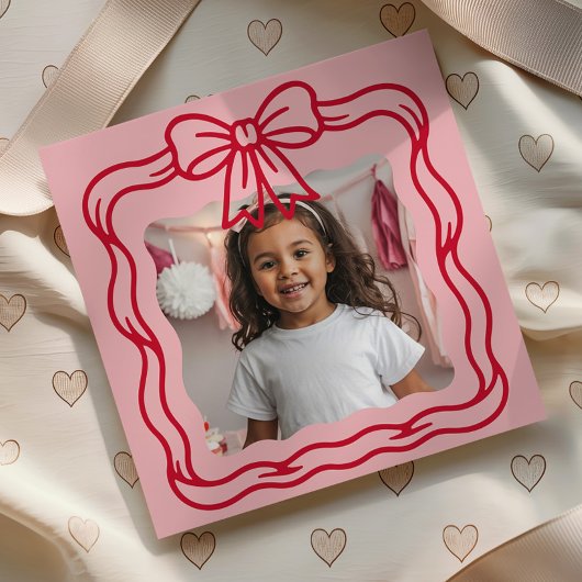 Happy Valentine's Day Custom Photograph Wavy Bow Notitiekaartje