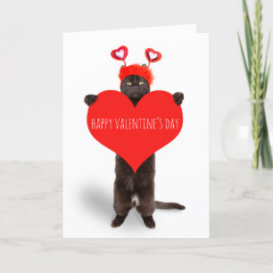 Happy Valentine's Day Cute Cat Holding Heart Humor Feestdagen Kaart