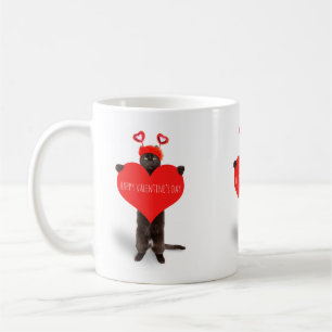 Happy Valentine's Day Cute Cat Holding Heart Humor Koffiemok