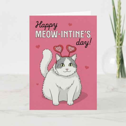 Happy Valentines Day Cute Cat With Heart Headband Feestdagen Kaart (Voorkant)