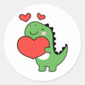 Happy Valentines Day Cute Dinosaur Red Heart Ronde Sticker (Voorkant)