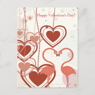 Happy Valentine's Day Cute Flamingo Heart Streamer Feestdagenkaart