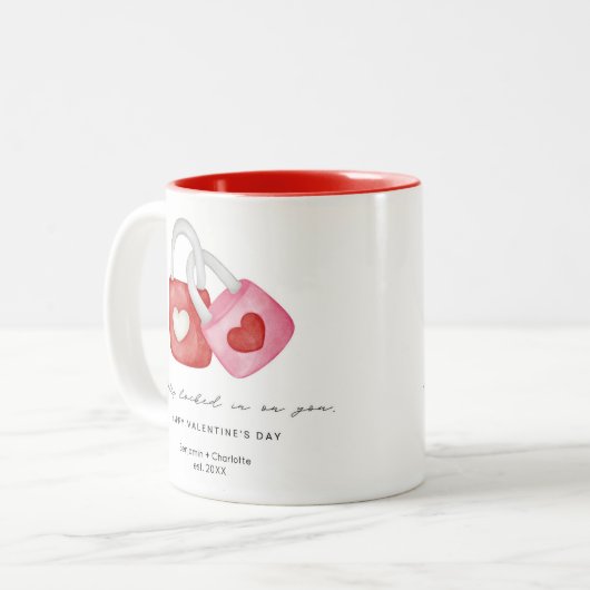 Happy Valentine's Day Cute Fun Locks Custom Mug Tweekleurige Koffiemok (Voorkant links)