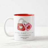 Happy Valentine's Day Cute Fun Locks Custom Mug Tweekleurige Koffiemok (Links)