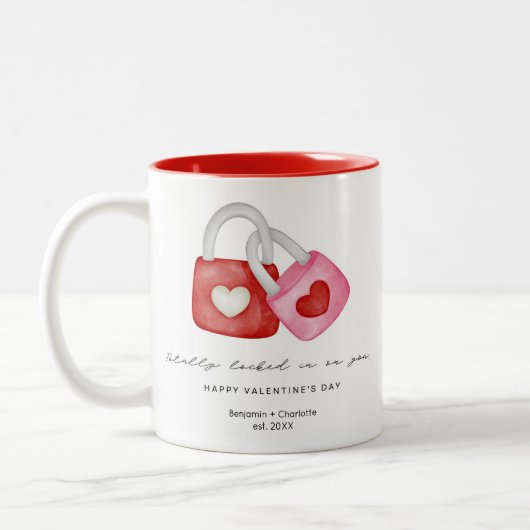 Happy Valentine's Day Cute Fun Locks Custom Mug Tweekleurige Koffiemok (Links)