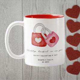 Happy Valentine's Day Cute Fun Locks Custom Mug Tweekleurige Koffiemok